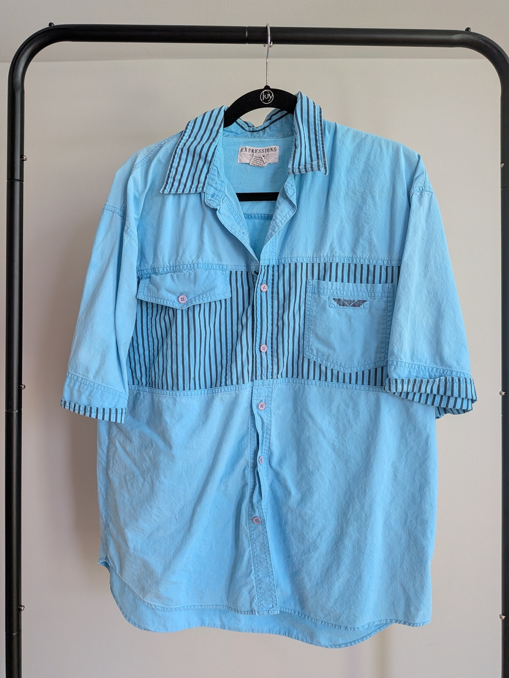 Vintage Light Blue Short-Sleeve Button-Up Shirt